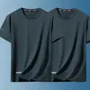 Camiseta Masculina Esportiva Fresca de Seda Gelada com Malha de Manga Curta, Secagem Rápida, Respirável, Decote Redondo, Solta, Casual, Luxo Leve de Verão, Versátil