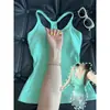 Top regata verde menta justo para mulheres, top de verão removível com bojo, elástico e que se ajusta ao corpo, adequado para usar como peça externa, com um lindo design nas costas