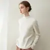 Suéter de cachemira para mujer, amigable con la piel, con bordes enrollados, cuello semi alto, manga larga, ajuste holgado, capa base, tejido de punto listo para usar de primera línea