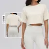 Top de Yoga de Manga Corta para Mujer, Alta Elasticidad, Ligero, Transpirable, Camiseta Corta Suave y Holgada para Fitness