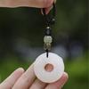 Jade Hetian Original DIY Escultura Fivela de Paz Corajosa Pingente de Chave de Carro Jade Branco Arte Retrô Pingente Masculino e Feminino