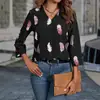 Camisa Estampada Decote V Elegante Manga Longa Nova Amazon TEMU 2025