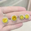 Venta caliente en vivo de Tiktok: anillo con colgante, collar y pendientes de topacio citrino con incrustaciones de oro de 18 quilates.