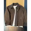 Jaqueta Masculina Estilo Old Money Cor Marrom-Café Vintage, Marca Tendência Outono, Jaqueta Piloto Americana Patchwork Xadrez de Alta Qualidade