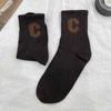 Calcetines Calcetines de Media Caña para Mujer Otoño e Invierno Color Sólido Letra C Bordada Calcetines de Algodón Absorbentes de Sudor Transpirables Medias Cyber Celebrum Patrón Vertical Calcetines Apilados