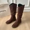 2026 Novas Botas de Cowboy Ocidentais Femininas Botas de Tornozelo de Verão Corte em V Emagrecimento Botas de Meia-panturrilha Amassadas Empilhadas Botas da Moda