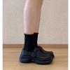 Mocasines de Cuero Grueso Estilo Británico con Plataforma para Aumentar Altura y Punta Redonda para Mujer, Nuevos Mocasines Retro Negros Otoño 2026, Zapatos Pequeños de Cuero, Zapatos de Vestir