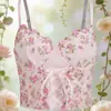 Camisola Feminina Rosa Floral Pequena Fresca e Confortável da Amazon, Camisola de Alça Fina Francesa, Sutiã Camisola Justo