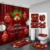 Cortina de ducha de poliéster, impresa, impermeable y resistente al moho, para regalo de Navidad transfronterizo, con diseño de campana navideña, creando una atmósfera festiva; directamente del fabricante