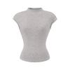 Exportação Transfronteiriça Roupas Femininas Verão 2025 Estilo Europeu e Americano Gola Alta Pequenas Mangas Volumosas Cor Sólida Slim Camiseta Tops para Mulheres Z625257