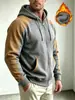 Sudadera con capucha y cremallera de bloques de color para hombre, talla europea, chaqueta cálida de invierno con forro polar grueso para comercio transfronterizo