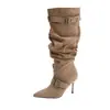 Botas Elegantes de Moda Estilo Europeo Sexy Punta Fina Tacón de Aguja Color Sólido Hebilla de Cinturón Botas Largas Nuevo Estilo Otoño/Invierno 2026