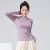 Roupa de Prática de Dança Clássica, Gola Meio Alta, Manga Média, Top Feminino, Camiseta Básica Slim-Fit para Treinamento Corporal Diário de Estudante de Dança Chinesa