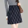 Falda Vintage con Abertura Reductora de Edad para Mujer, Nuevo Estilo Invierno 2025, Petite, Anti-Exposición, Holgada de Lana a Cuadros Línea A