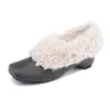 Zapatos de Ballet de Felpa de Nuevo Estilo de Invierno con Punta Cuadrada para Mujer, con Aumento Oculto de Altura, Zapatos de Algodón Cálidos y Adelgazantes, Tacón Grueso, Zapatos de Boca Baja