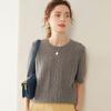 Suéter de Cachemir Calado con Cuello Redondo y Manga Corta para Mujer, Camiseta 100% Cachemir Puro, Suéter de Manga Media, Camiseta Base para Mujer