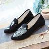 Zapatos puntiagudos zapatos de una sola capa zapatos de tela bordada con ola de grulla moda antigua tacón bajo zapatos de mujer