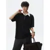 Camisa Polo de Medio Cierre Estilo Old Money para Hombre, Marca de Verano de Moda, Falso Dos Piezas Ajuste Holgado, Camiseta con Cuello Campana, Top Casual Versátil Retro