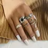 Venta caliente transfronteriza europea y americana anillo de amor de melocotón negro con circonita y esmalte negro retro para mujer juego de 7 anillos