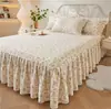Estilo princesa floral pastoral algodón puro todo algodón falda de cama estilo colcha de una pieza estilo sábana antideslizante funda de cama funda de almohada juego de tres piezas