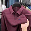 Camisa tipo polo de bolsillo real para hombres de mediana edad y mayores, nueva colección otoño 2026, a rayas, con cuello camisero, camiseta cómoda de manga larga para hombre