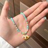 Collar Original Retro Versátil Moda Colorido Esmalte Caballo de Troya Turquesa con Cuentas Cadena para Clavícula de Entrada Lujo Nicho para Mujeres