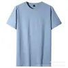 En stock al por mayor algodón 200g camiseta cuello redondo holgada color caramelo manga corta actividades grupales camiseta color liso logo