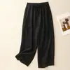 Fotos Reales de los Nuevos Pantalones Transpirables de Algodón y Lino 2026~ Pantalones Casuales Versátiles de Algodón y Lino de Color Sólido con Cintura Elástica y Pierna Recta para Mujer
