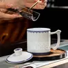 Taza de Cerámica Azul y Blanco Exquisita de Jingdezhen con Tapa Gran Capacidad Taza de Agua Personal para Oficina Taza para Reuniones Individual Se Puede Imprimir con Nombre