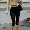 Pantalones de Yoga Cortos Ajustados Negros de Cintura Alta Estilo Europeo y Americano para Mujer, Leggings Skinny Elásticos Tiburón
