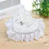 Flor de Boda Sosteniendo Caja de Anillos de Corazón Almohada Pequeña de Encaje para Anillos Almacenamiento de Joyería Nupcial Caja Pequeña Caja de Soporte para Anillos de Boda