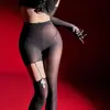Meias-calças Garter Ab Esquerda e Direita Sexy com Corrente de Strass Design Irregular Vazado 100D Versátil Pretas Estilo Fino