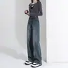 Calça jeans vintage de perna larga feminina com forro de lã, cintura alta, slim, pequena, solta, dosadora, reta, para outono e inverno de 2024