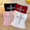Estilo europeo y americano, chica popular, verano, nuevo chaleco de strass para mujer con colores contrastantes, sin mangas, corto, ajustado, top sin tirantes