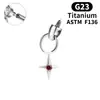 Pingente de Estrela de Titânio G23, Piercing Labial, Piercing de Orelha Zircônia com Rosca Interna, Brinco Piercing em Formato de Bala, Liga de Titânio