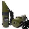 Silbato siete en uno con luces, multifunción, para aventuras al aire libre, color verde militar, venta al por mayor.