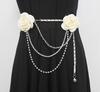 Saia de corrente de cintura de flor de metal feminina verão versátil decoração vestido alongado corrente cinto fino acessórios justos