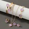 Conjunto de Pulseira e Colar Flor de Cinco Folhas Mais Vendido Atravessando Fronteiras, Novo Conjunto de Brincos, Pulseira e Colar Flor de Cinco Folhas de Liga Metálica de Lado Único
