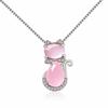 Collar de estilo coreano chapado en oro rosa con piedra de hibisco natural, colgante de gato de cristal rosa para mujer, cadena de clavícula, joyería para mujer