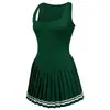 Vestido Falda de Tenis de Verano con Cuello Cuadrado, Hermoso Diseño de Espalda, Falda Plisada, Deportiva Adelgazante de Secado Rápido Anti-Exposición Media Falda