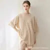 Nuevo Otoño/Invierno 100% Cachemir para Mujer de Longitud Media Manga de Tres Cuartos Holgado Oversize Cárdigan Suéter Estilo Perezoso Suéter de Cachemir
