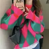 Suéter Argyle Bloque de Color de Comercio Exterior para Mujer, Jersey, Nuevo Estilo Otoño e Invierno 2025, Estilo Holgado y Relajado, Cárdigan de Punto de Comercio Exterior, Moderno