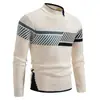 Suéter de punto jacquard de sarga con bloques de color y cuello alto para hombre de otoño e invierno, tejido de punto casual de manga larga con textura retro al por mayor