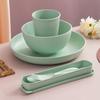 Vajilla de paja de trigo transfronteriza creativa con taza, tazón, plato, cuchillo, tenedor y cuchara, además de caja de almacenamiento, vajilla adecuada para venta al por mayor de Amazon