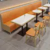 Conjunto de Mesa e Cadeiras para Refeições Rápidas em Laje de Rocha e Madeira Maciça para Lanchonetes, Restaurantes, Padarias, Lojas de Chá com Leite e Restaurantes de Hot Pot Picante; Combinação de Mesa e Cadeiras para Restaurante com Booth