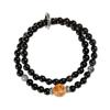 Pulseira Dupla Camada com Contas Feitas à Mão para Casal de 25 Anos, Círculo Duplo de Ágata Negra, Pedra da Lua Cinza Gelo, Cristal Torre Amarela