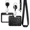 Set de Portatarjetas de Identificación con Estampado de Leopardo 3D Rosa con Cordón Retráctil Protección para Tarjeta de Acceso de Estudiante/Trabajo
