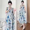Vestido Solto de Pintura a Tinta Novo de Verão para Gestantes Saia Mid-length de Verão para Gestantes