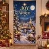 Novidades transfronteiriças: Tecido de fundo de Natal impresso em alta definição, designs de casa de pão de gengibre e renas, série de tecidos de fundo para decoração festiva