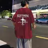 Camiseta de Manga Corta para Hombre, Marca de Moda, Ajuste Holgado de Verano, Manga de Tres Cuartos, Nuevo Estilo 2025, Moda de Celebridad de Internet, Top Sencillo Estampado